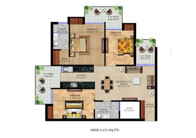 Image of 1225 Sq.ft 2 BHK Apartment / Flat for sale in Resizone Paradise Greens, Majra, Dehradun for Rs. 6100000