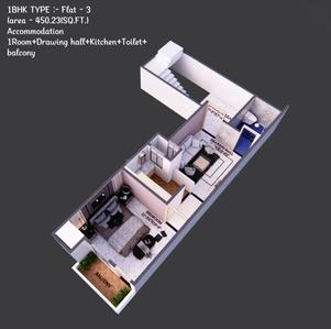 Floor Plan Image of 451 Sq.ft 1 BHK Apartment / Flat for sale in Amara Khaira Chak Varanasi for Rs. 2500000