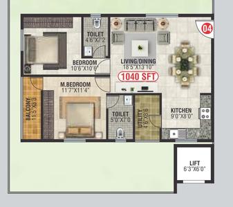 Image of 1040 Sq.ft 2 BHK Apartment / Flat for sale in Jai Royal Park, K R Puram, Bengaluru for Rs. 9568000