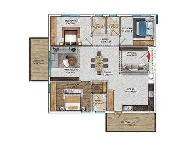 Image of 1915 Sq.ft 3 BHK Apartment / Flat for sale in Skylark 1, Kollur, Hyderabad for Rs. 11488085