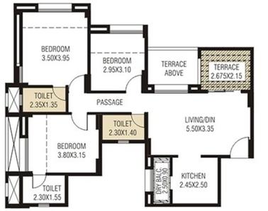 Floor Plan Image of 1139 Sq.ft 3 BHK Apartment / Flat for sale in Vastushodh Urbangram Pirangut II Building F And H, Pirangut Pune for Rs. 6000000