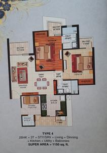 Floor Plan Image of 1150 Sq.ft 2 BHK Apartment / Flat for sale in Sikka Karnam Greens, Sector 143B Noida for Rs. 8000000