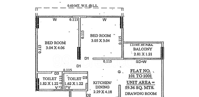 Floor Plan Image of 638 Sq.ft 2 BHK Apartment / Flat for sale in PHA Kalash, Chandkheda Ahmedabad for Rs. 5300000