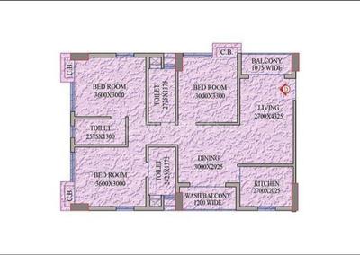 Floor Plan Image of 1361 Sq.ft 3 BHK Apartment / Flat for sale in Realmark Oracle, Narendrapur Kolkata for Rs. 7900000