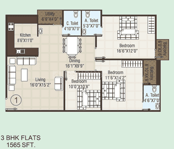 Image of 1555 Sq.ft 3 BHK Apartment / Flat for sale in Sector 77, Noida for Rs. 21000000