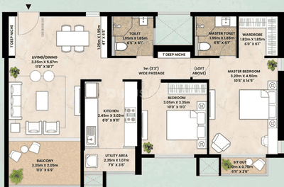 Image of 1449 Sq.ft 3 BHK Apartment / Flat for sale in Mahindra IvyLush, Wagholi, Pune for Rs. 14600000