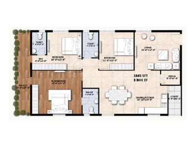 Image of 1844 Sq.ft 3 BHK Apartment / Flat for sale in Navya Uvera Heights, LB Nagar, Hyderabad for Rs. 13830000