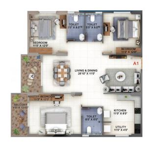 Image of 1600 Sq.ft 3 BHK Apartment / Flat for sale in Abhee Kings Court, Sarjapur, Bengaluru for Rs. 14651000