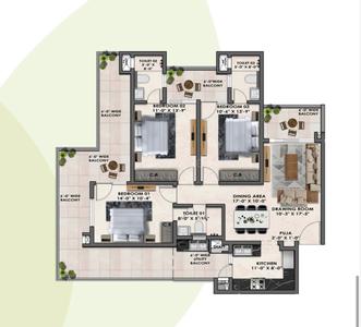 Image of 1700 Sq.ft 3 BHK Apartment / Flat for sale in Sector 127, Mohali for Rs. 9890000