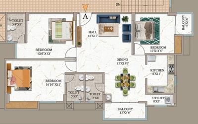 Floor Plan Image of 1880 Sq.ft 3 BHK Apartment / Flat for sale in Dhirenpara Guwahati for Rs. 12180840
