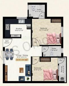 Floor Plan Image of 770 Sq.ft 2 BHK Apartment / Flat for sale in Kundrathur Chennai for Rs. 4312000