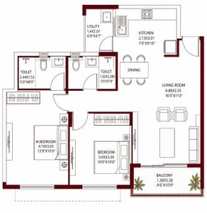 Floor Plan Image of 1006 Sq.ft 2 BHK Apartment / Flat for sale in Adarsh Greens, Kogilu Bengaluru for Rs. 10400000