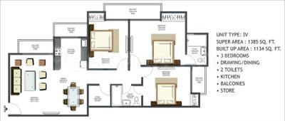 Image of 1385 Sq.ft 3 BHK Apartment / Flat for sale in Prateek Wisteria, Sector 77, Noida for Rs. 18500000