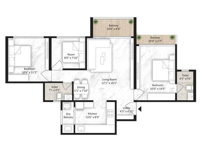 Image of 1140 Sq.ft 3 BHK Apartment / Flat for sale in Saheel Itrend Vesta, Tathawade, Pune for Rs. 9000000