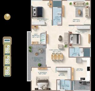 Image of 2035 Sq.ft 3 BHK Apartment / Flat for sale in Financial District, Hyderabad for Rs. 21365465