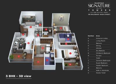 Image of 1620 Sq.ft 3 BHK Apartment / Flat for sale in Majestique Signature Towers, Baner, Pune for Rs. 22700000