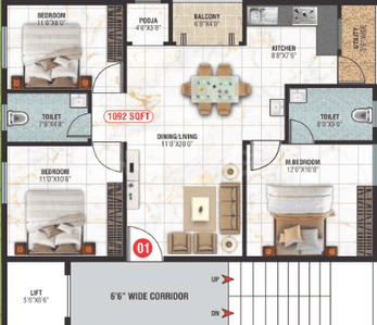 Image of 1092 Sq.ft 3 BHK Apartment / Flat for sale in Kalkere, Bengaluru for Rs. 6225000
