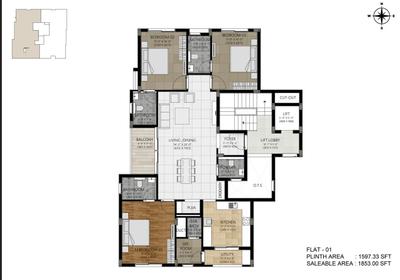 Image of 1853 Sq.ft 3 BHK Apartment / Flat for sale in Nungambakkam, Chennai for Rs. 34227500