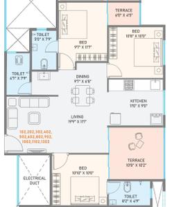 Image of 1373 Sq.ft 3 BHK Apartment / Flat for sale in Sai Sky Marina, Chikhali, Pune for Rs. 6500000