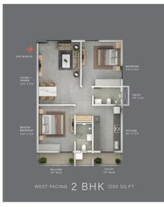Floor Plan Image of 1275 Sq.ft 2 BHK Apartment / Flat for sale in The Line, Kokapet Hyderabad for Rs. 11100000