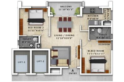 Image of 970 Sq.ft 2 BHK Apartment / Flat for sale in Incor Pbel City, Kelambakkam, Chennai for Rs. 6500000