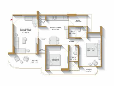Image of 1575 Sq.ft 2 BHK Apartment / Flat for sale in MBA Om Height, Zundal, Ahmedabad for Rs. 6125000