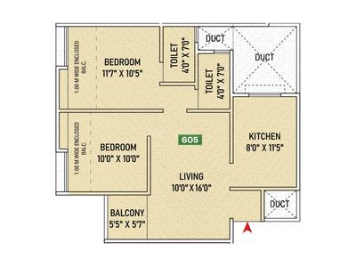 Image of 1090 Sq.ft 2 BHK Apartment / Flat for sale in Anshul Unity Towers, Handewadi, Pune for Rs. 5000000
