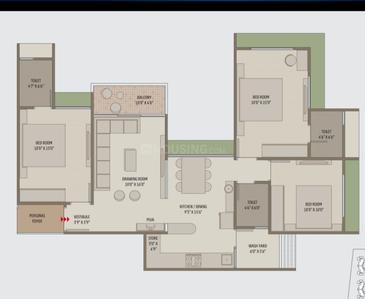 Floor Plan Image of 1800 Sq.ft 3 BHK Apartment / Flat for sale in The Planet By Venus, Shela Ahmedabad for Rs. 7500000
