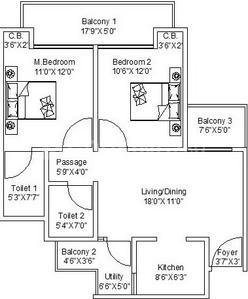 Floor Plan Image of 1255 Sq.ft 2 BHK Apartment / Flat for sale in NCR Monarch, Noida Extension Greater Noida for Rs. 10800000