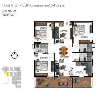 Image of 1550 Sq.ft 3 BHK Apartment / Flat for sale in Miyapur, Hyderabad for Rs. 10000000