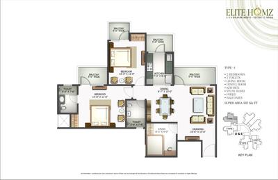 Image of 1317 Sq.ft 2.5 BHK Apartment / Flat for sale in Sector 77, Noida for Rs. 17000000