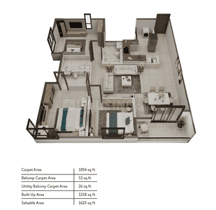 Image of 1218 Sq.ft 3 BHK Apartment / Flat for sale in Salarpuria Inspire Phase 1, New Town, Kolkata for Rs. 17500000