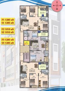 Floor Plan Image of 1285 Sq.ft 3 BHK Apartment / Flat for sale in Tambaram East Chennai for Rs. 10900000