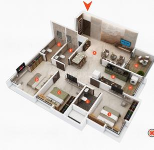 Image of 1287 Sq.ft 3 BHK Apartment / Flat for sale in Alliance Sarthak, Dhayari, Pune for Rs. 8500000