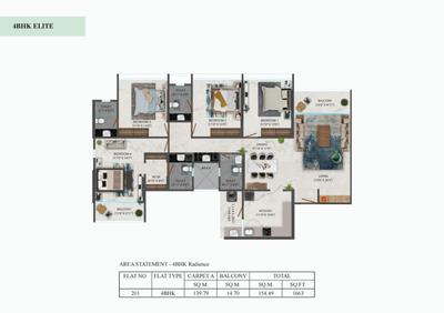 Image of 1425 Sq.ft 3 BHK Apartment / Flat for sale in Osian Almanova Phase 1, Mundhwa, Pune for Rs. 12490000