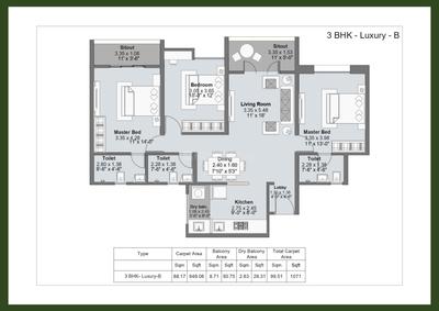 Image of 1499 Sq.ft 3 BHK Apartment / Flat for sale in Kohinoor Famville, Maan, Pune for Rs. 11900000