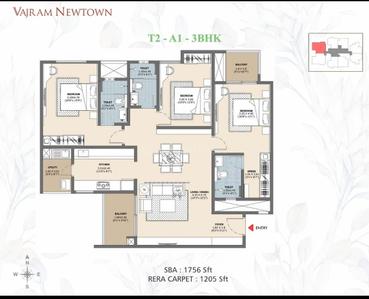 Image of 1756 Sq.ft 3 BHK Apartment / Flat for sale in Vajram Newtown, Chokkanahalli, Bengaluru for Rs. 23500000