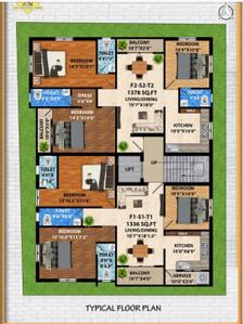 Floor Plan Image of 1336 Sq.ft 3 BHK Apartment / Flat for sale in Madipakkam Chennai for Rs. 12291200