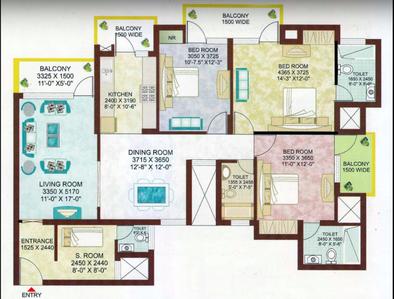 Floor Plan Image of 1980 Sq.ft 3 BHK Apartment / Flat for sale in Tajganj Agra for Rs. 6500000