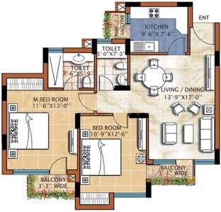 Image of 1100 Sq.ft 2 BHK Apartment / Flat for sale in Grand Omaxe, Sector 93B, Noida for Rs. 13500000