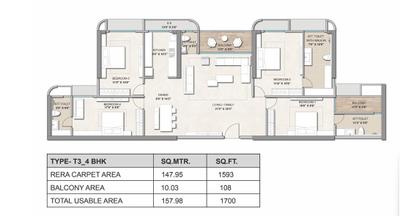 Floor Plan Image of 2381 Sq.ft 4 BHK Apartment / Flat for sale in Airoli Navi Mumbai for Rs. 44900000