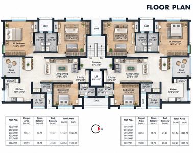 Floor Plan Image of 2150 Sq.ft 3 BHK Apartment / Flat for sale in J Square Neev, Shivaji Nagar Pune for Rs. 37500000