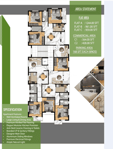 Floor Plan Image of 961 Sq.ft 2 BHK Apartment / Flat for sale in Salt Lake City Kolkata for Rs. 5000000