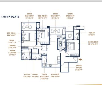 Image of 1550 Sq.ft 3.5 BHK Apartment / Flat for sale in Oxy Beaumonde, Viman Nagar, Pune for Rs. 29000000