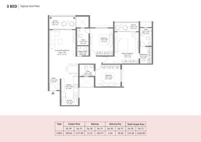 Image of 1475 Sq.ft 3 BHK Apartment / Flat for sale in Kohinoor Satori , Mahalunge, Pune for Rs. 15300000