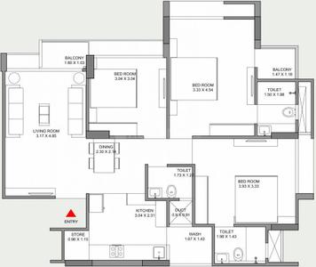 Image of 1790 Sq.ft 3 BHK Apartment / Flat for sale in DR Praharsh Serena, Bopal, Ahmedabad for Rs. 7500000