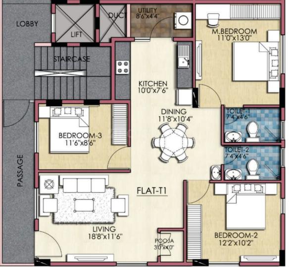3 BHK 1250 Sqft Flat for sale at Kumaraswamy Layout, Bangalore Property ID 12849934