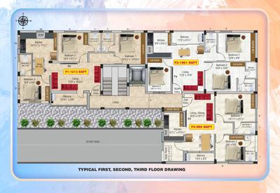 Floor Plan Image of 1061 Sq.ft 3 BHK Apartment / Flat for sale in Surapet Chennai for Rs. 7627000