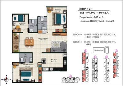 Image of 1125 Sq.ft 3 BHK Apartment / Flat for sale in Urbanrise Spring Tide, Mahindra World City, Chennai for Rs. 7500000