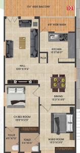 Image of 1230 Sq.ft 2 BHK Apartment / Flat for sale in Pragathi Nagar, Hyderabad for Rs. 7134000